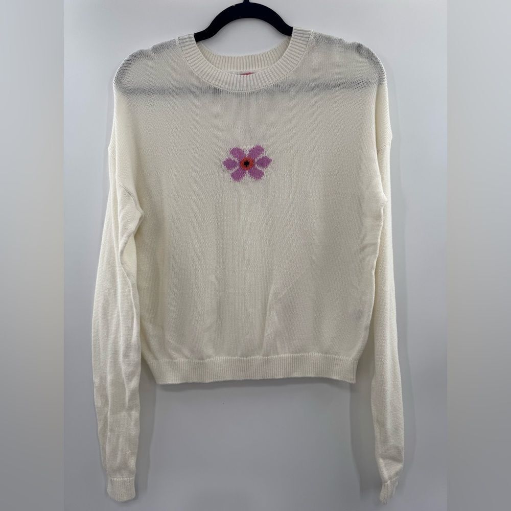 3For$20 Abound Floral White Sweater with Purple Flower size XS NWOT
